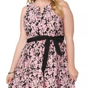 Carmen Marc Valvo Pink and Black Floral Midi Dress